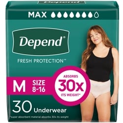 Depends Fresh Protection Adult Incontinence Underwear for Women (Formerly Fit-Flex), Disposable, Maximum, Medium, Blush, 30 Count 30 ea, $1.12/1ea