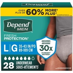 Depends Fresh Protection Adult Incontinence Underwear for Men, Disposable, Maximum, Large, Grey, 28 Count 28 ea, $1.21/1ea
