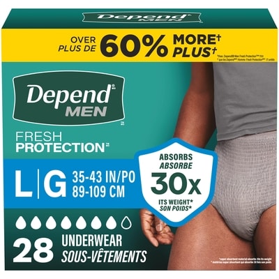 Depends Fresh Protection Adult Incontinence Underwear for Men, Disposable, Maximum, Large, Grey, 28 Count 28 ea, $1.14/1ea
