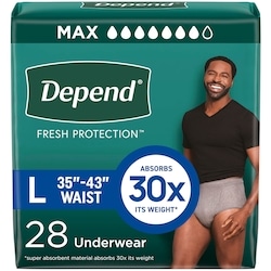 Fresh Protection Adult Incontinence Underwear for Men (Formerly Fit-Flex), Disposable, Maximum, Large, Grey, 28 Count