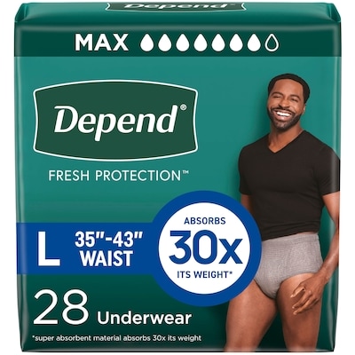Depends Fresh Protection Adult Incontinence Underwear for Men (Formerly Fit-Flex), Disposable, Maximum, Large, Grey, 28 Count 28 ea, $1.14/1ea