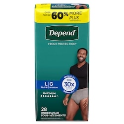 Depend Sous-vêtement d’incontinence Fresh Protection pour hommes, degré d’absorption maximal, G, gris, 28 unités 28 ea, 1,20 $/1ch