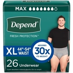 Fresh Protection Adult Incontinence Underwear for Men (Formerly Fit-Flex), Disposable, Maximum, Extra-Large, Grey, 26 Count