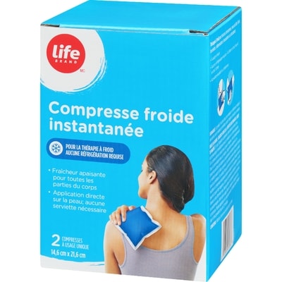 Compresse froide instantanée, 2&nbsp;compresses à usage unique