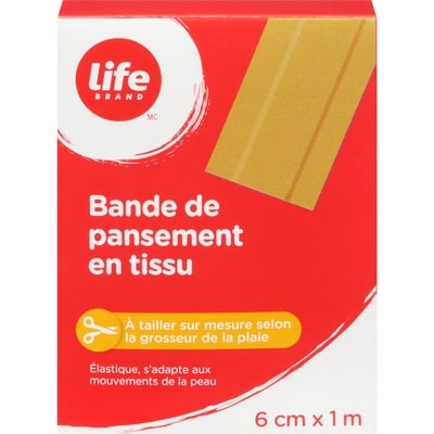 Life Bande pour pansement en tissu, 6 cm x 1 m, 1 par paquet 1 ea, 4,29 $/1ch