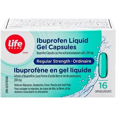 Life Gélules d’ibuprofène en gel liquide ordinaire, 16 gélules 16 ea, 0,41 $/1ch