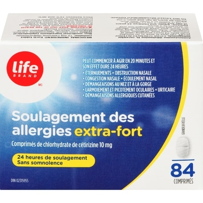 Life Soulagement des allergies extra-fort comprimés de chlorhydrate de cétirizine  84 ea, 0,40 $/1ch