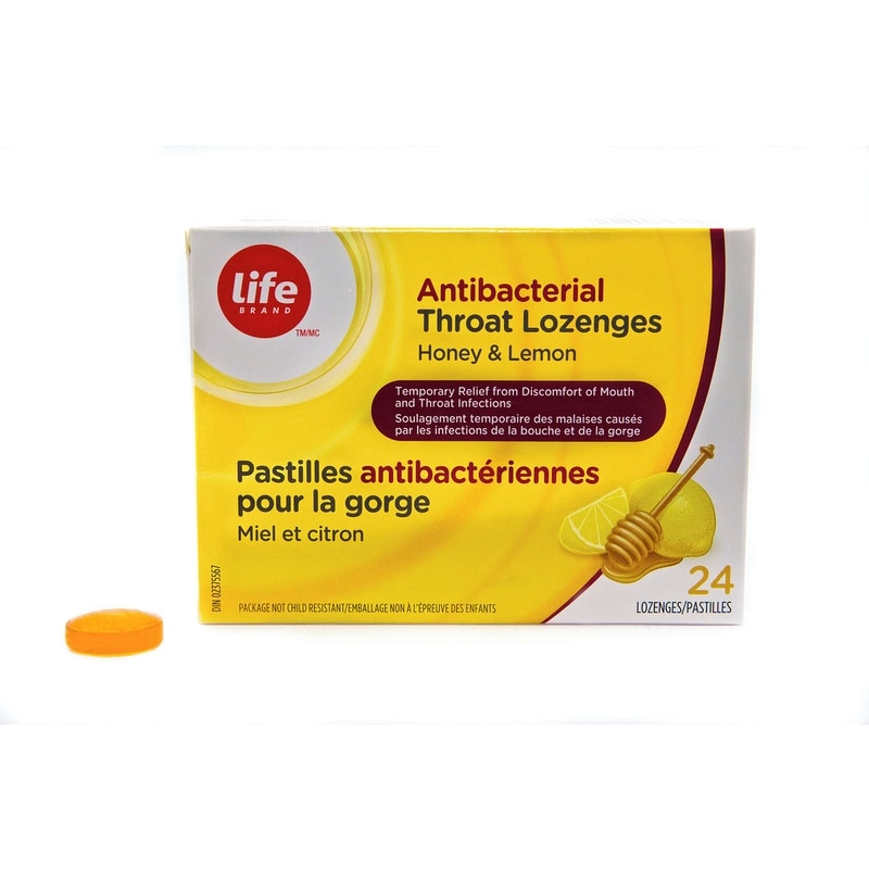 Antibacterial Throat Lozenges, Honey and Lemon, 24 Lozenges