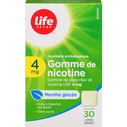 Life Gomme de nicotine à 4 mg à saveur de menthe poivrée, 30 gommes enrobées 30 ea, 0,57 $/1ch