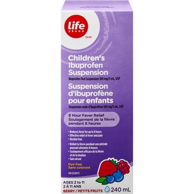 Life Brand Berry Flavour Children's Ibuprofen Suspension 240 ml, $6.08/100ml