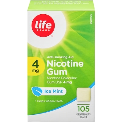 Life Gomme de nicotine 4 mg à saveur de menthe poivrée, 105 gommes enrobées 105 ea, 0,36 $/1ch