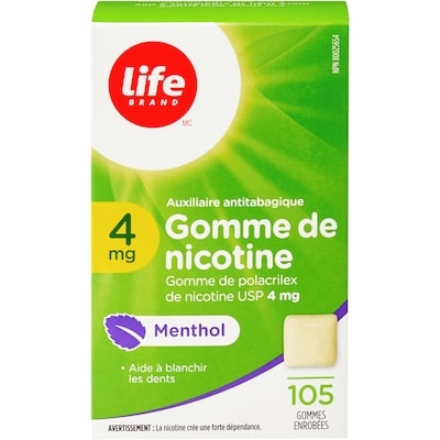 Gomme de nicotine à 4 mg à saveur de menthol, 105 gommes enrobées