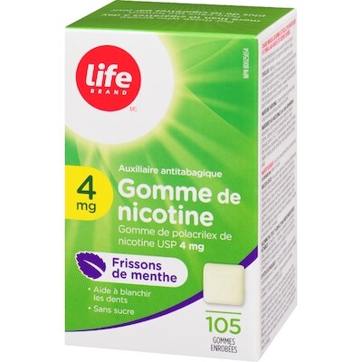 Gomme de nicotine à 4 mg à saveur de menthol, 105 gommes enrobées
