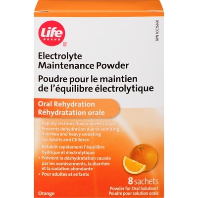Life Brand Orange Flavour Electrolyte Maintenance Powder 8 ea, $10.99/1ea
