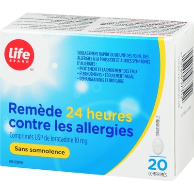 Remède contre les allergies, loratadine, 20&nbsp;comprimés