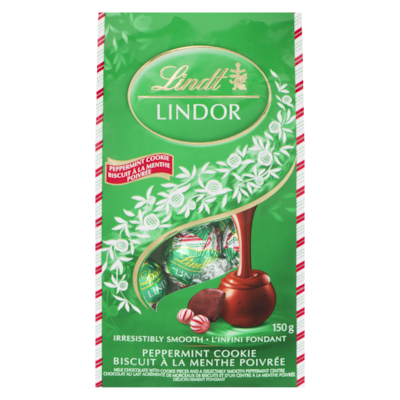 Lindt Truffes LINDOR au chocolat au lait et au biscuit à la menthe poivrée – Sachet  150 g, 6,00 $/100g