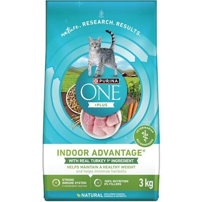 Purina ONE +Plus Indoor Advantage Turkey, Dry Cat Food 3 kg, $0.80/100g