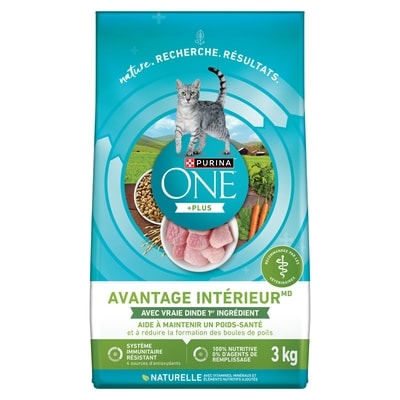Purina ONE +Plus Avantage Intérieur Dinde, Nourriture Sèche pour Chats 3 kg 3 kg, 0,80 $/100g