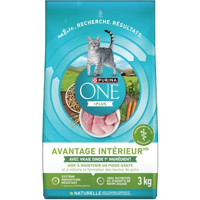 Purina ONE +Plus Avantage Intérieur Dinde, Nourriture Sèche pour Chats 3 kg 3 kg, 0,80 $/100g