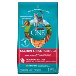 Purina ONE Microbiome Balance Dry Cat Food Salmon & Rice Formula 1.59 kg, $0.88/100g