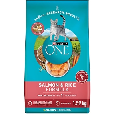 Purina ONE Microbiome Balance Salmon & Rice Formula, Dry Cat Food 1.59 kg, $0.88/100g