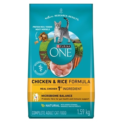 Purina ONE Microbiome Balance Chicken & Rice Formula, Dry Cat Food 1.59 kg, $0.97/100g
