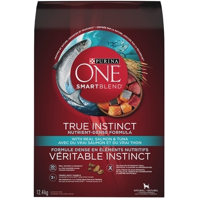 Purina ONE Véritable Instinct Saumon et Thon, Nourriture Sèche pour Chiens 12,4 kg 12.4 kg, 0,45 $/100g