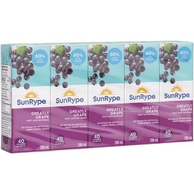 SunRype Greatly Grape Juice Boxes 5x200.0 ml, $0.28/100ml