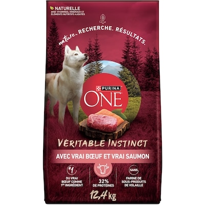 Purina ONE Véritable Instinct Boeuf et Saumon, Nourriture Sèche pour Chiens 12,4 kg 12.4 kg, 0,45 $/100g