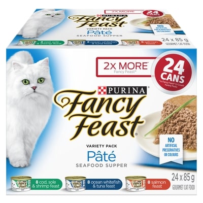 Purina Fancy Feast Pâté Wet Cat Food Seafood Supper Variety Pack 24C 24 Count 2.04 kg, $1.08/100g