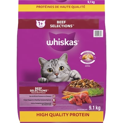 Whiskas Adult Dry Cat Food Beef Selections With Natural Beef Flavour 9.1 kg, $0.38/100g