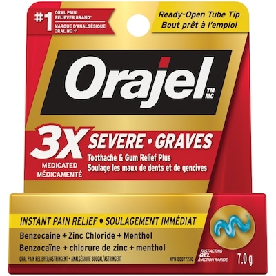 Orajel Gel 3X Graves Pour Soulagement Des Maux De Dents Et De Gencives 7 g, 164,14 $/100g