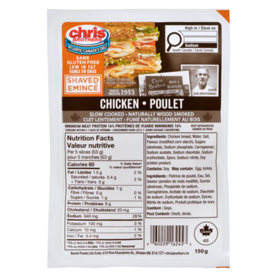Chris Brothers Shaved Chicken Breast     150 g, $3.99/100g