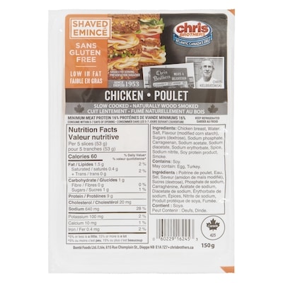 Chris Brothers Shaved Chicken Breast     150 g, $3.99/100g