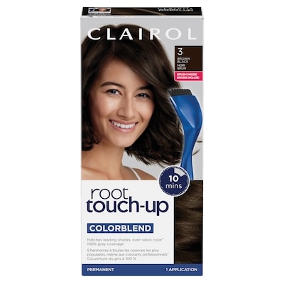 Clairol Root Touch-Up 3 Brown Black, Permanent Hair Colour, Canada's #1 Root Touch Up Brand, 100% gray coverage 1 ea, $8.00/1ea
