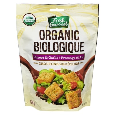 Fresh Gourmet Cheese & Garlic Organic Croutons 128 g, $3.12/100g