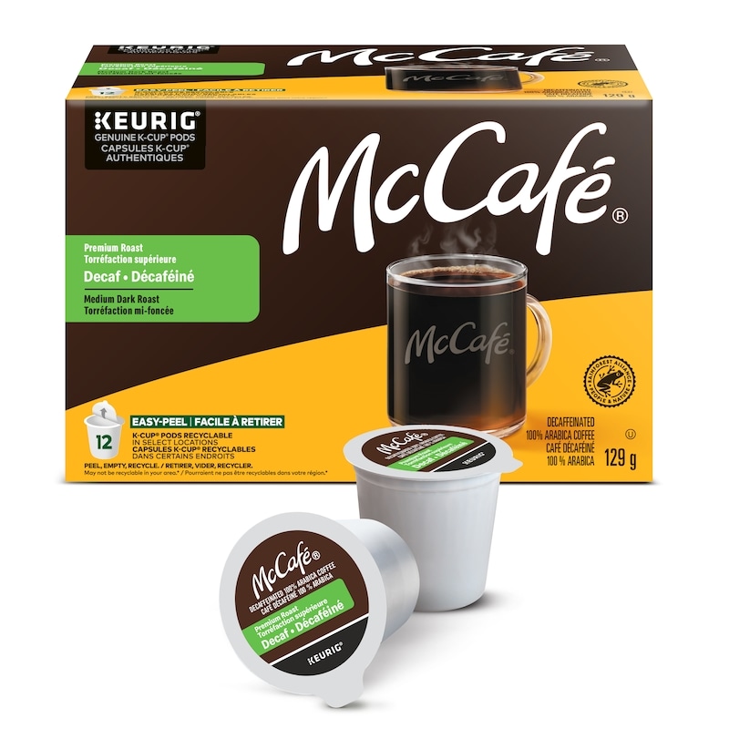 McCafe Premium Medium Dark Roast, Decaf, K-Cup Coffee Pods, 12