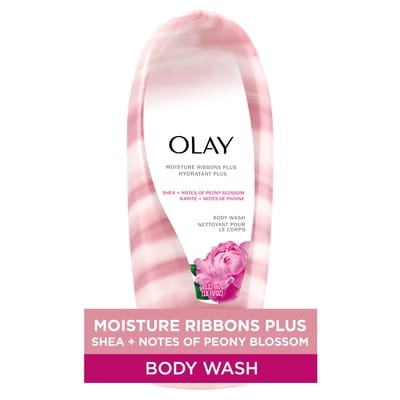 Olay Moisture Ribbons Plus Shea + Notes of Peony Blossom Body Wash 532 ml, $2.25/100ml