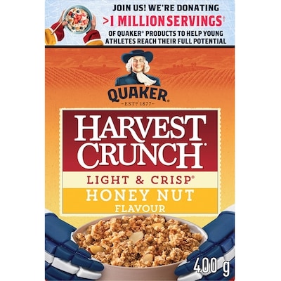 Quaker Harvest Crunch Light & Crisp Honey & Nut Flavour Granola Cereal 400 g, $1.50/100g