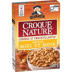 Quaker Céréales Granola Croque nature Légères et croustillantes saveur miel et noix 400 g, 1,37 $/100g