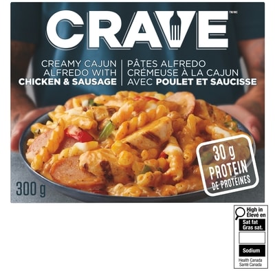 Crave Pâtes Alfredo crémeuse à la cajun avec poulet et saucisse surgelées 300 g, 1,50 $/100g