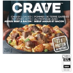 Crave Pommes de terre garnies au fromage avec bœuf Angus et bacon surgelées 284 g, 2,46 $/100g