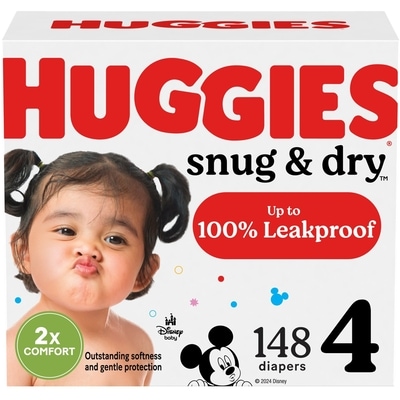 Huggies Snug & Dry Baby Diapers, Size 4, 148 Count 148 ea, $0.28/1ea