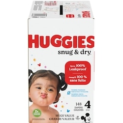 Huggies Couches pour bébés Snug & Dry, taille 4, 148 couches 148 ea, 0,30 $/1ch