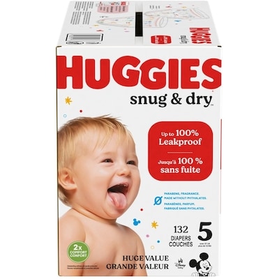 Huggies Couches Snug & Dry, taille 5, 132 couches 132 ea, 0,33 $/1ch
