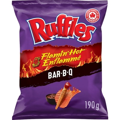 Ruffles Flamin’ Hot Bar-B-Q flavoured Potato Chips 190 g, $2.78/100g