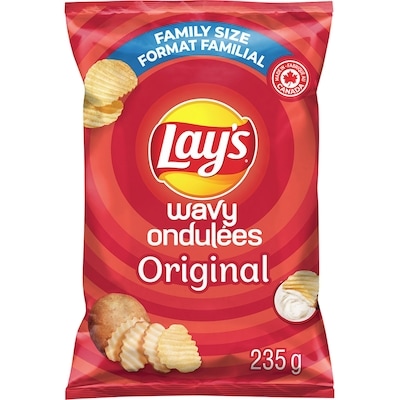 Lay's Wavy Original potato chips 235 g, $1.28/100g
