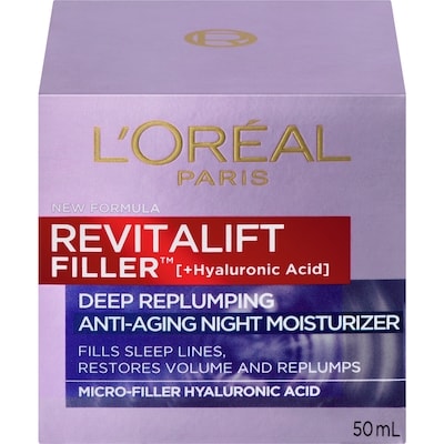 L'Oreal Paris Revitalift Filler Deep Replumping Anti-Aging Night Moisturizer Age 25+ 50 ml, $75.58/100ml
