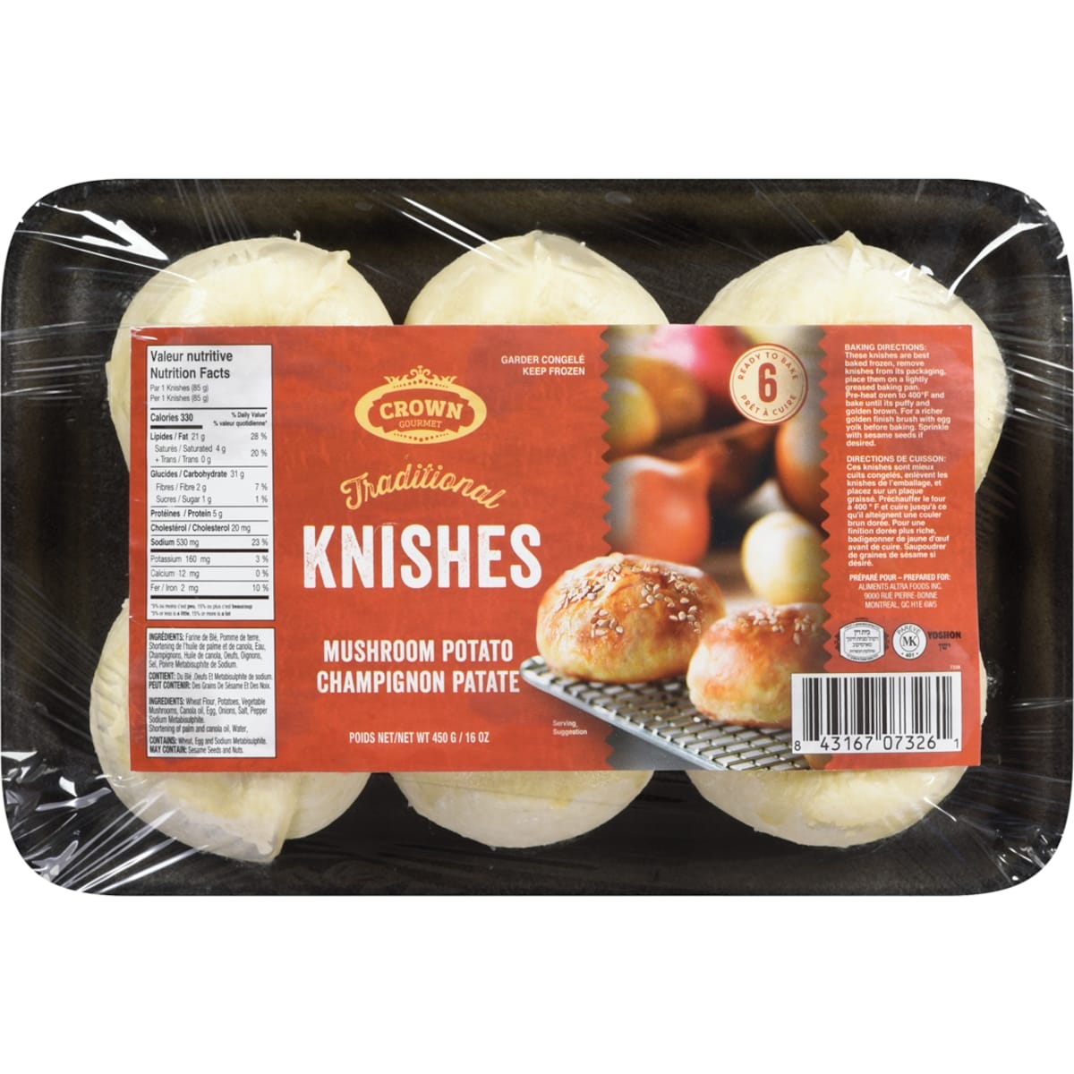 Crown Prince Knishes Potato Mushroom casher 600 g, 1,00 $/100g