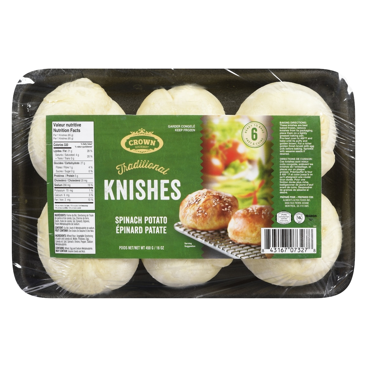 Crown Prince Knishes Potato Spinach casher 348 g, 1,72 $/100g